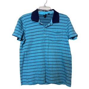 Armani Exchange Light Blue Polo Shirt 100% Cotton Striped Collared Men’s Size M